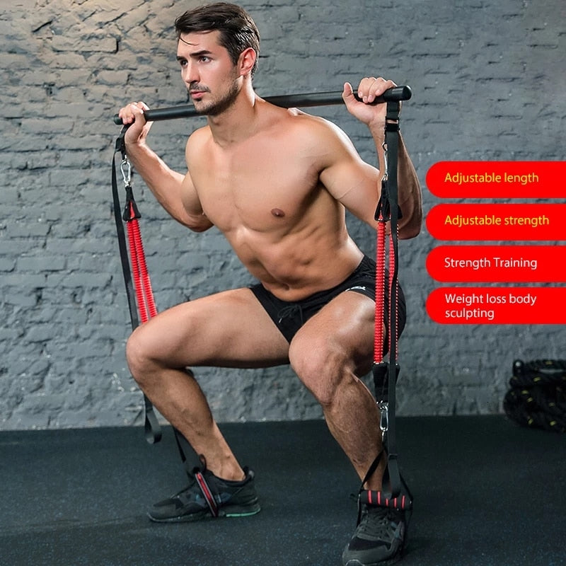 Resistance Band Pilates Stick Gym Exercise Muscle Power Tension Bar Pilates Bar Home Work Out Fitness Equipment