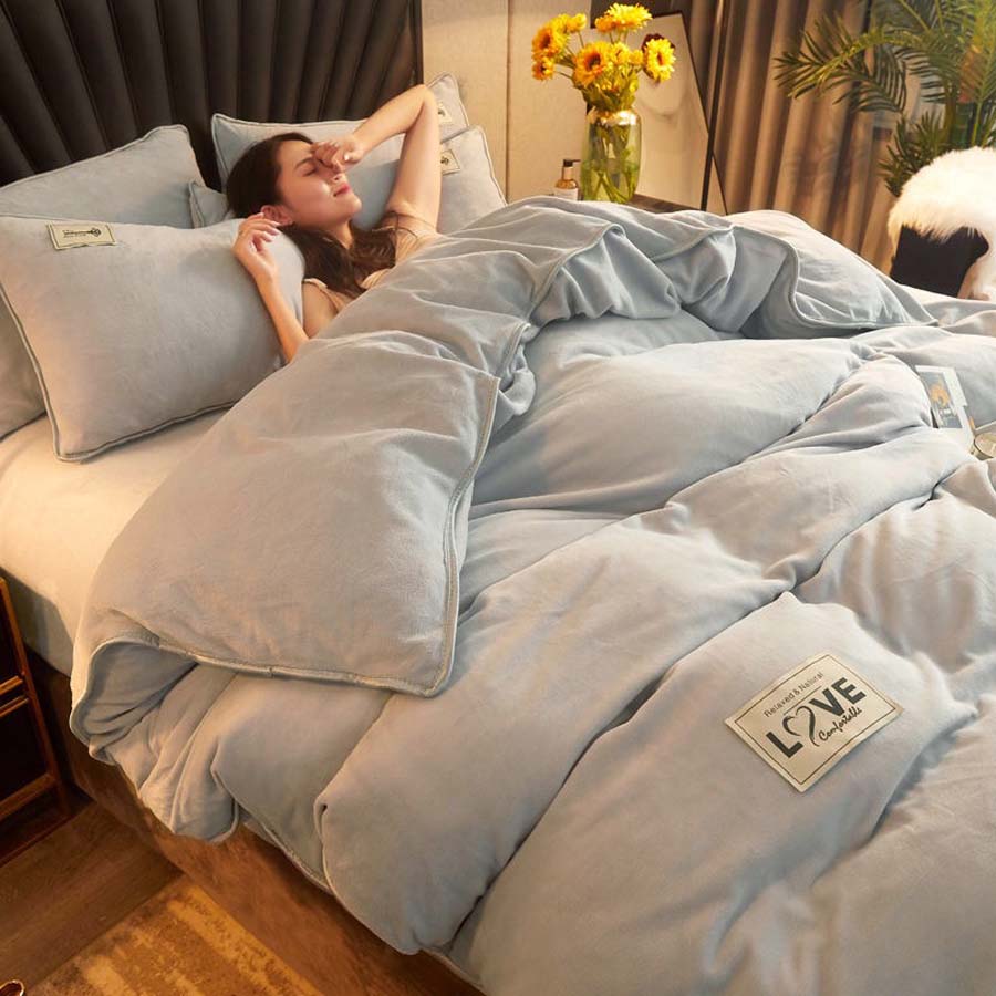 WOSTAR Winter warm solid velvet duvet cover 220x240 comforter cover flannel luxury double bed quilt cover bedding set king size