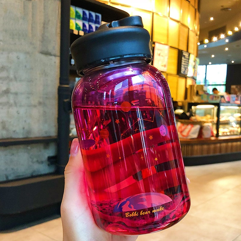 600ML Starry Sky Gradient Glass Water Bottle With Protective Bag Cute Fashion Leak Proof Water Cup for Girls Sport Drink Bottles