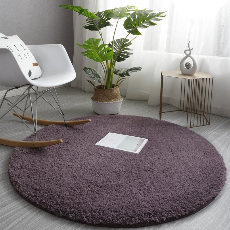 Fluffy Round Carpet Rugs For Bedroom Living Room Study Tent Solid Color Floor Car Thick Soft Plush Anti-Slip Carpet Children Rug