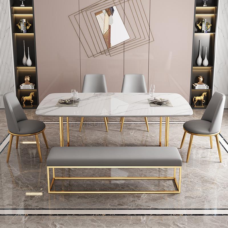 Light Luxury Rock Slab Dining Table High-End Rectangular Marble Household Small Apartment Modern Simple Glossy Dining Table Set