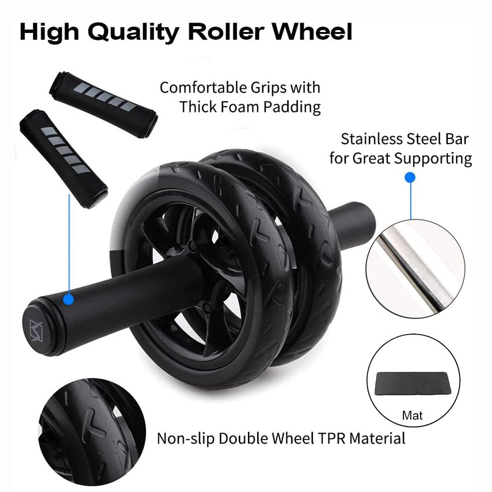 No Noise Abdominal Wheel Ab Roller With Mat For Gym Muscle Trainer Exercise Fitness Equipment