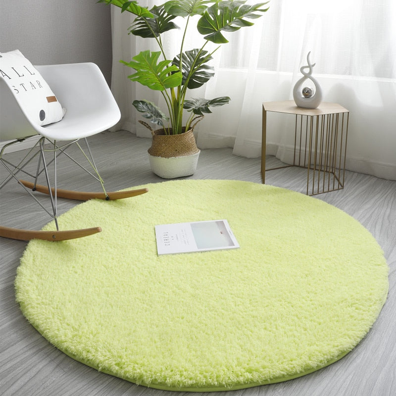 Fluffy Round Carpet Rugs For Bedroom Living Room Study Tent Solid Color Floor Car Thick Soft Plush Anti-Slip Carpet Children Rug