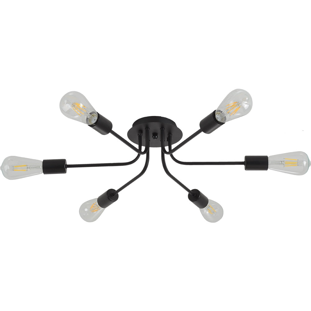 Modern Sputnik LED Light Mid Century Ceiling Lights Semi Flush Mount Light Fixture Nordic Contemporary Brushed Nickel Brass Lamp