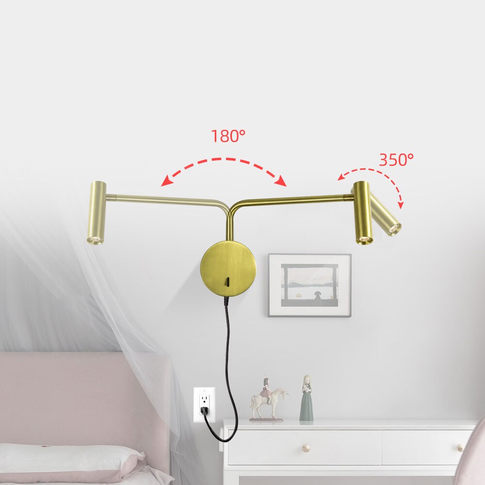 Zerouno EU plug wall lamps switch swing arm bedroom mounted home bedside headboard book light reading night lighting fixtures