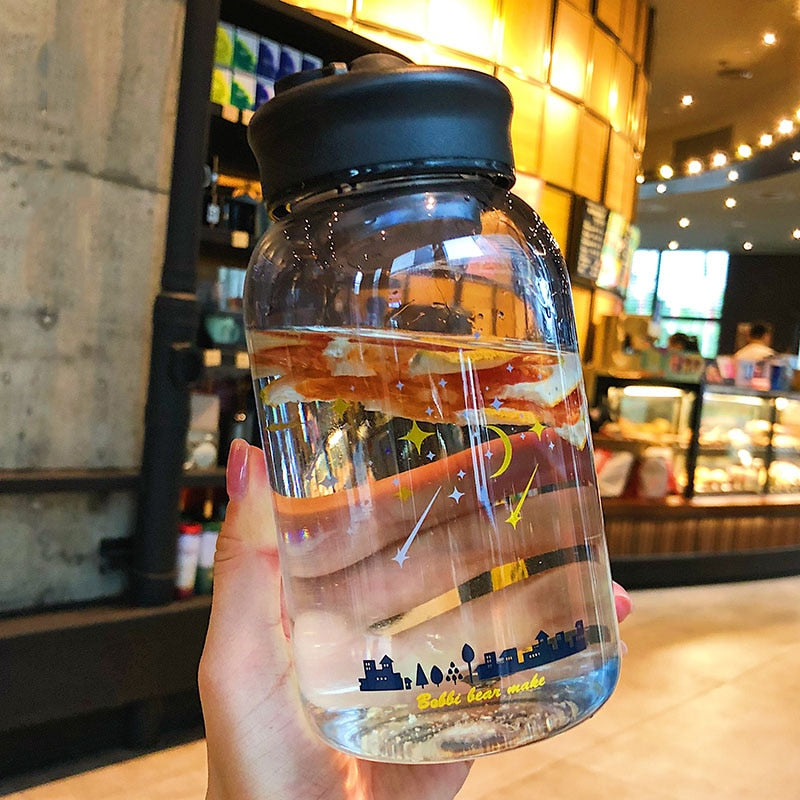 600ML Starry Sky Gradient Glass Water Bottle With Protective Bag Cute Fashion Leak Proof Water Cup for Girls Sport Drink Bottles