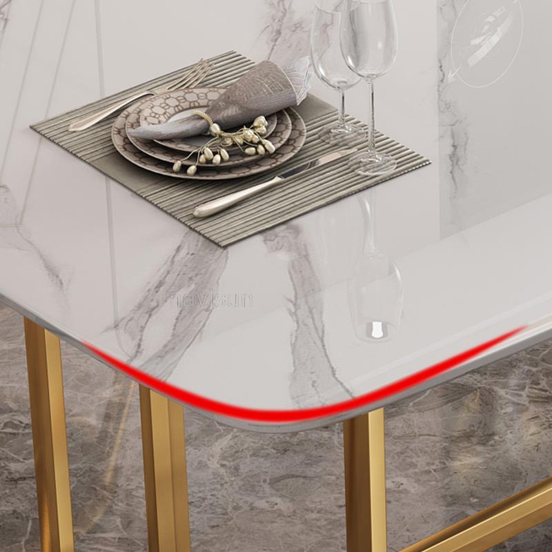 Light Luxury Rock Slab Dining Table High-End Rectangular Marble Household Small Apartment Modern Simple Glossy Dining Table Set