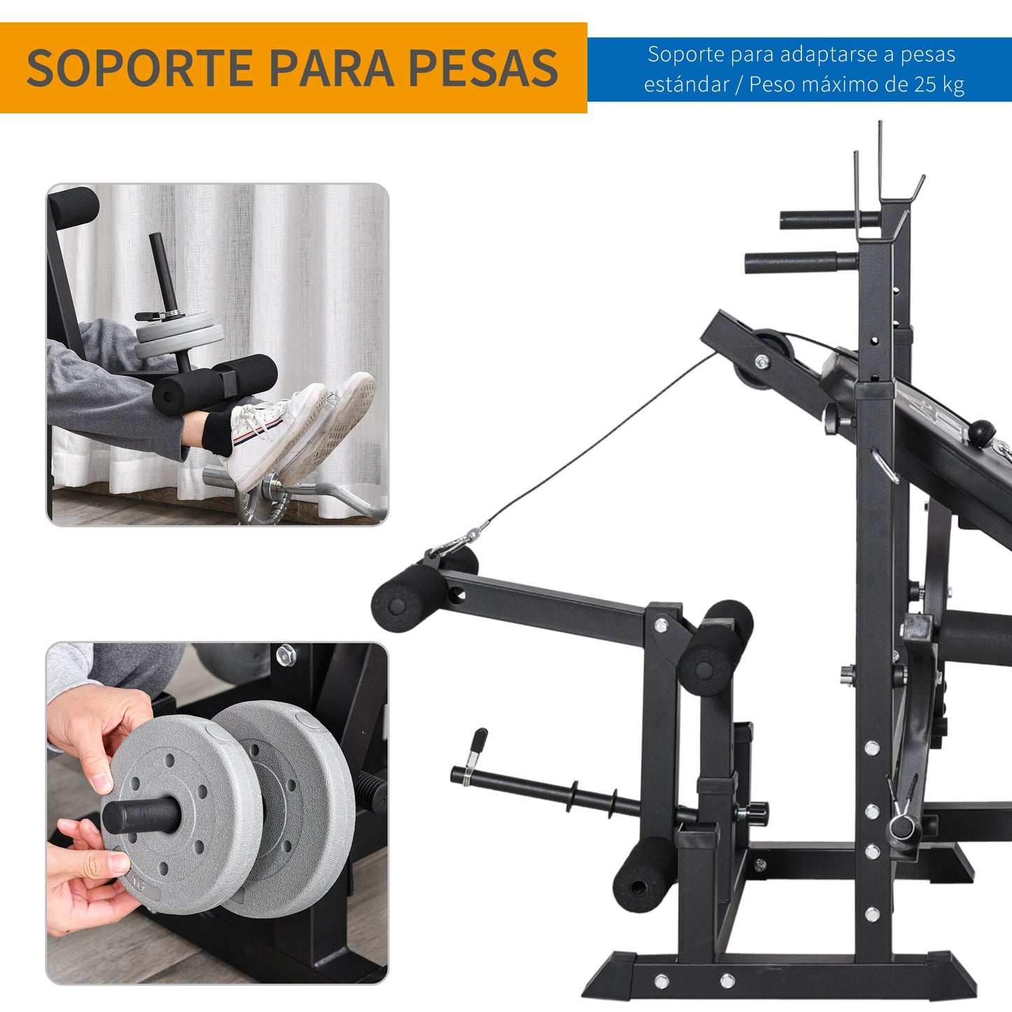HOMCOM Weight Bench Body Training Multi-functional Bodybuilding Bench 210x110x103-123cm Black