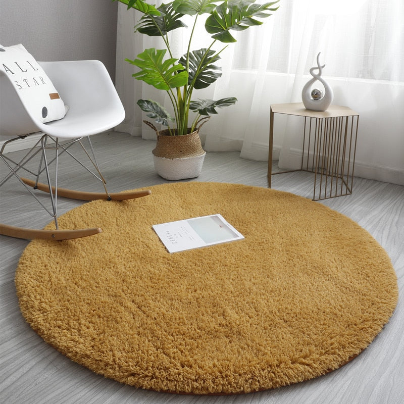 Fluffy Round Carpet Rugs For Bedroom Living Room Study Tent Solid Color Floor Car Thick Soft Plush Anti-Slip Carpet Children Rug
