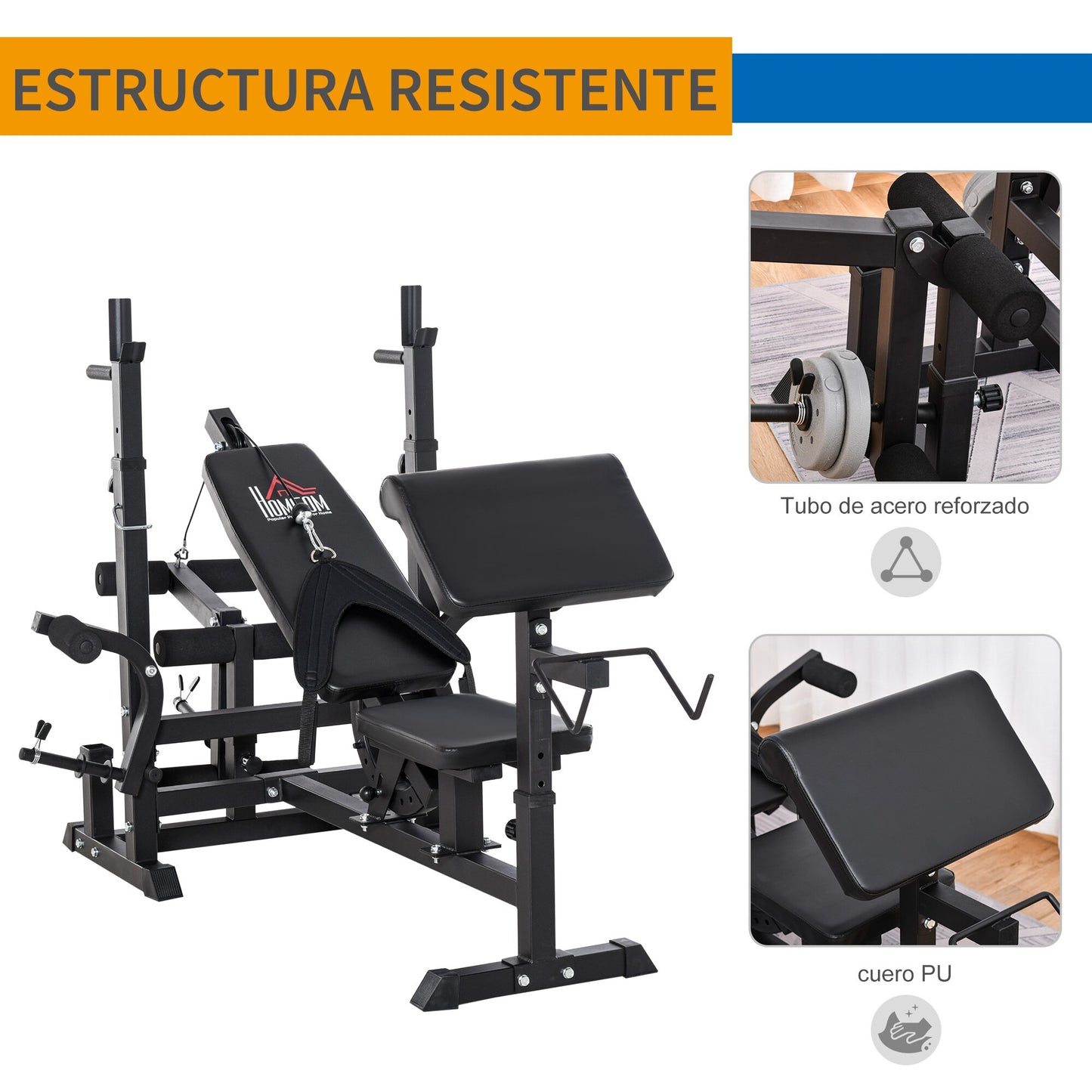HOMCOM Weight Bench Body Training Multi-functional Bodybuilding Bench 210x110x103-123cm Black