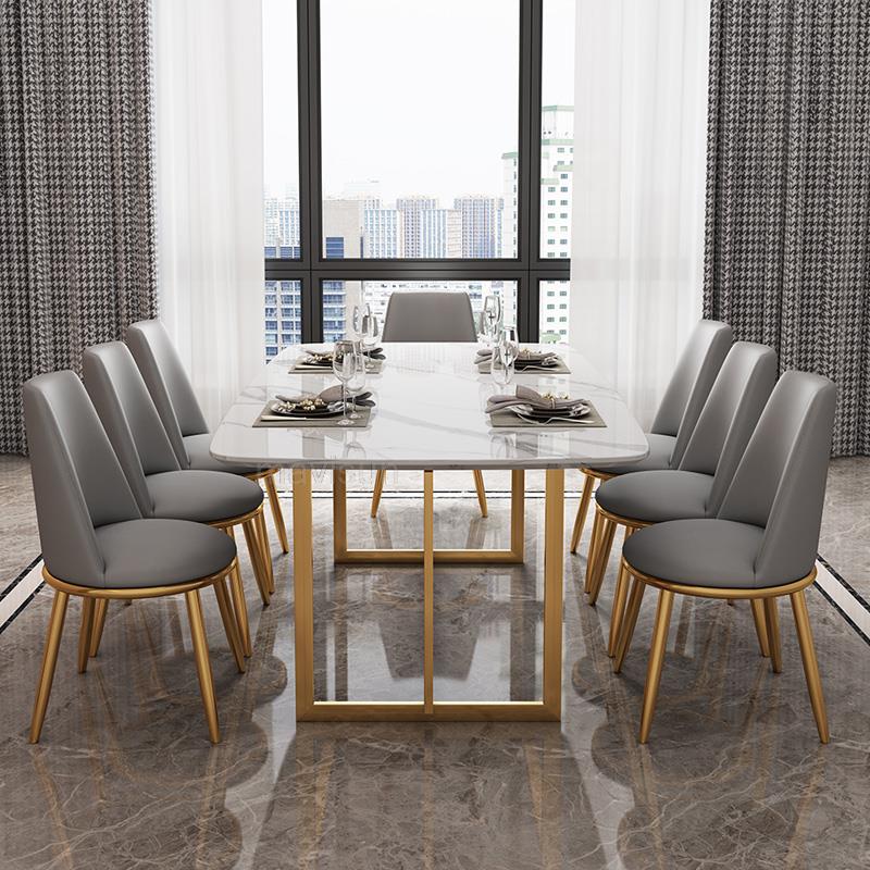 Light Luxury Rock Slab Dining Table High-End Rectangular Marble Household Small Apartment Modern Simple Glossy Dining Table Set