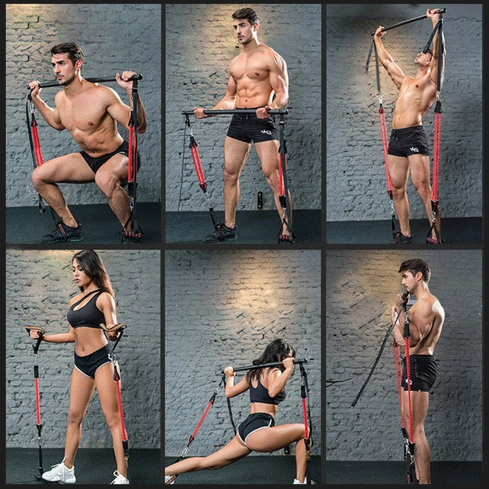 Resistance Band Pilates Stick Gym Exercise Muscle Power Tension Bar Pilates Bar Home Work Out Fitness Equipment