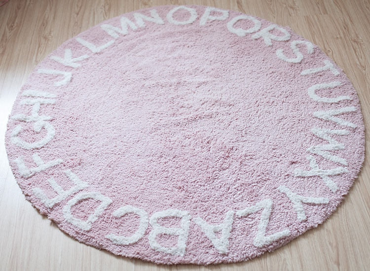 Letters Rug Round Cotton Mat Soft Pink Gray Pet Game Play Area Living Room Carpet Kids Bedroom Decor Photography Accessories
