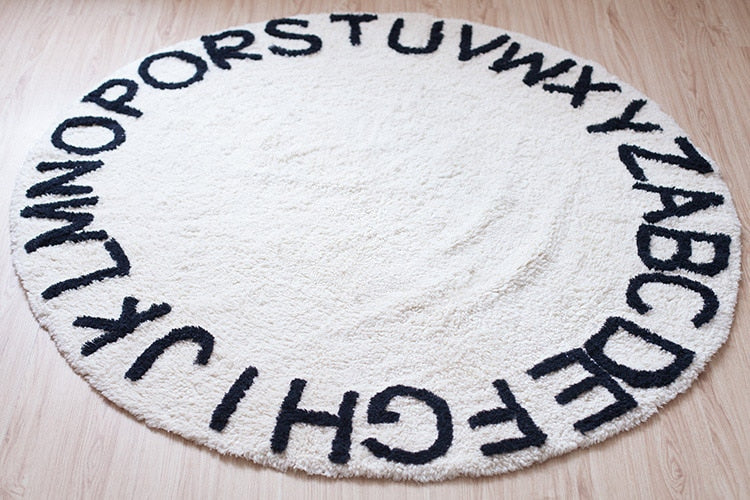 Letters Rug Round Cotton Mat Soft Pink Gray Pet Game Play Area Living Room Carpet Kids Bedroom Decor Photography Accessories