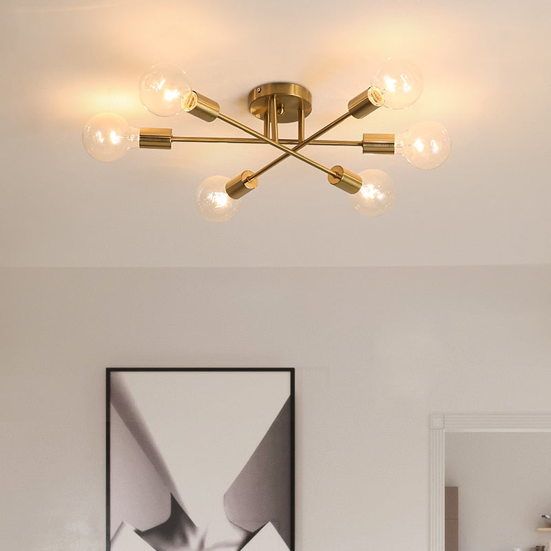 6 Heads Modern Ceiling Chandelier for Restaurant Dining Sitting Room Hanging Lamp Gold Iron Lighting Fixture Nordic Home Decor