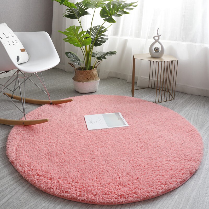 Fluffy Round Carpet Rugs For Bedroom Living Room Study Tent Solid Color Floor Car Thick Soft Plush Anti-Slip Carpet Children Rug