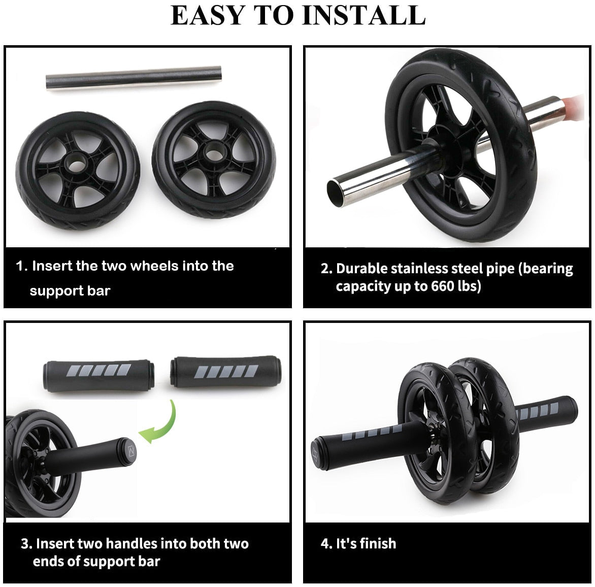 No Noise Abdominal Wheel Ab Roller With Mat For Gym Muscle Trainer Exercise Fitness Equipment