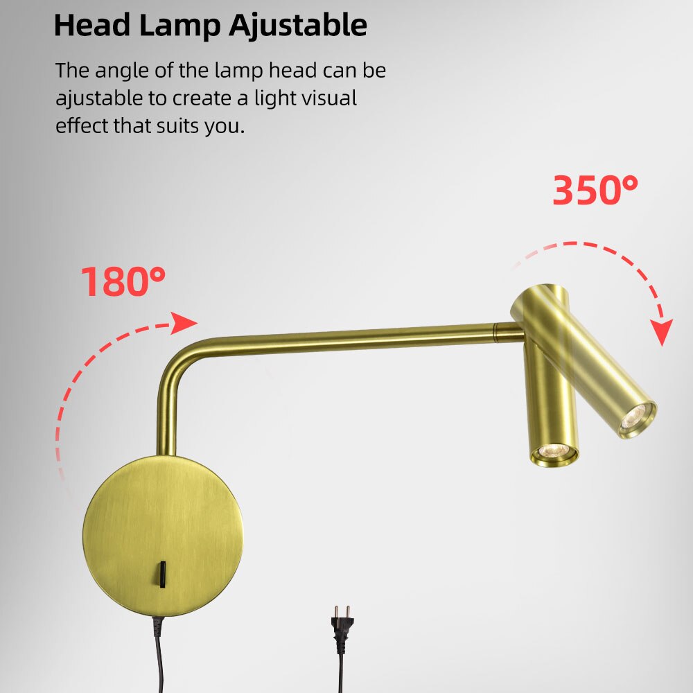 Zerouno EU plug wall lamps switch swing arm bedroom mounted home bedside headboard book light reading night lighting fixtures