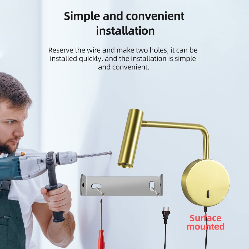 Zerouno EU plug wall lamps switch swing arm bedroom mounted home bedside headboard book light reading night lighting fixtures