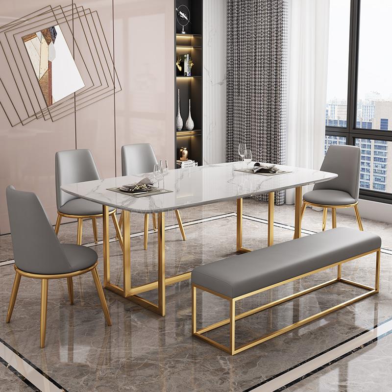 Light Luxury Rock Slab Dining Table High-End Rectangular Marble Household Small Apartment Modern Simple Glossy Dining Table Set