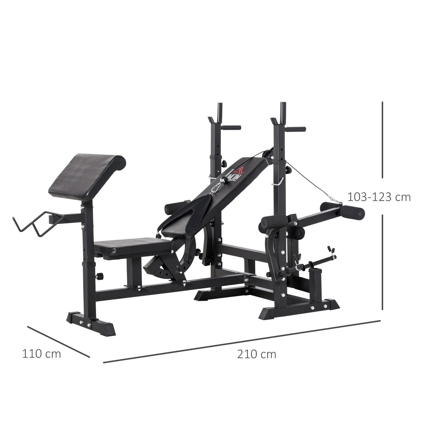 HOMCOM Weight Bench Body Training Multi-functional Bodybuilding Bench 210x110x103-123cm Black