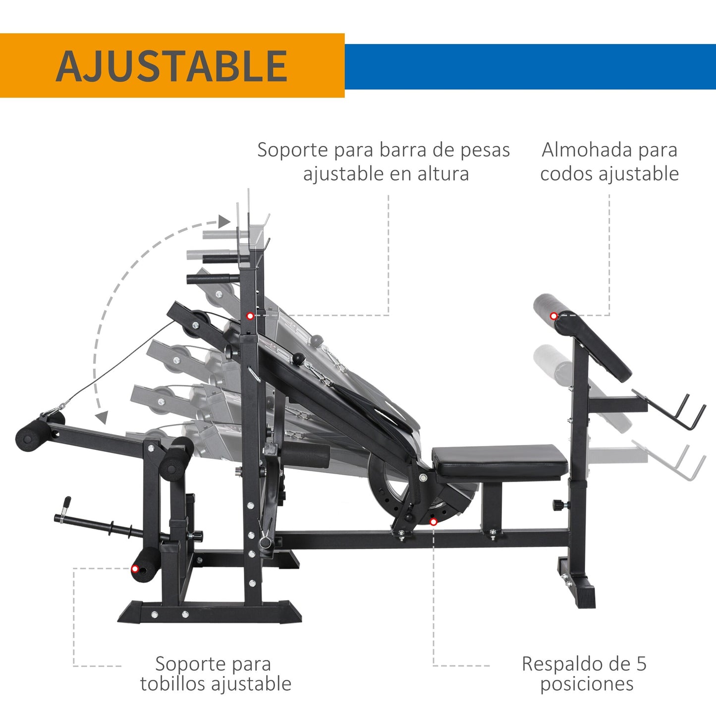 HOMCOM Weight Bench Body Training Multi-functional Bodybuilding Bench 210x110x103-123cm Black
