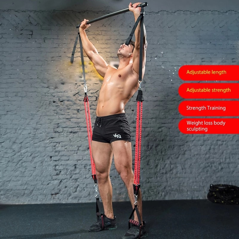 Resistance Band Pilates Stick Gym Exercise Muscle Power Tension Bar Pilates Bar Home Work Out Fitness Equipment