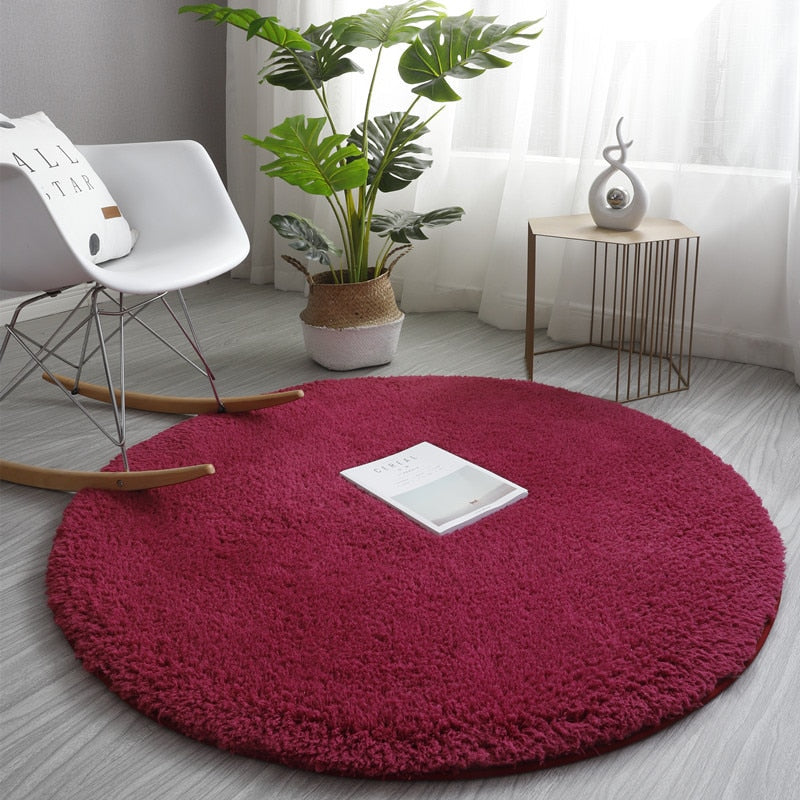 Fluffy Round Carpet Rugs For Bedroom Living Room Study Tent Solid Color Floor Car Thick Soft Plush Anti-Slip Carpet Children Rug
