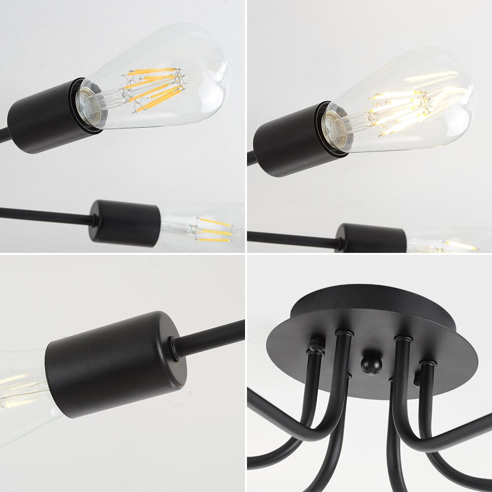 Modern Sputnik LED Light Mid Century Ceiling Lights Semi Flush Mount Light Fixture Nordic Contemporary Brushed Nickel Brass Lamp