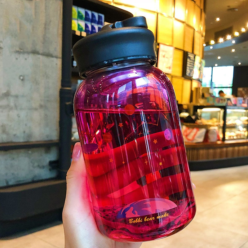 600ML Starry Sky Gradient Glass Water Bottle With Protective Bag Cute Fashion Leak Proof Water Cup for Girls Sport Drink Bottles
