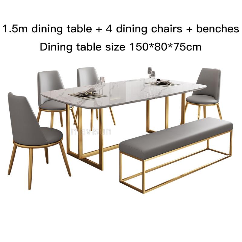Light Luxury Rock Slab Dining Table High-End Rectangular Marble Household Small Apartment Modern Simple Glossy Dining Table Set