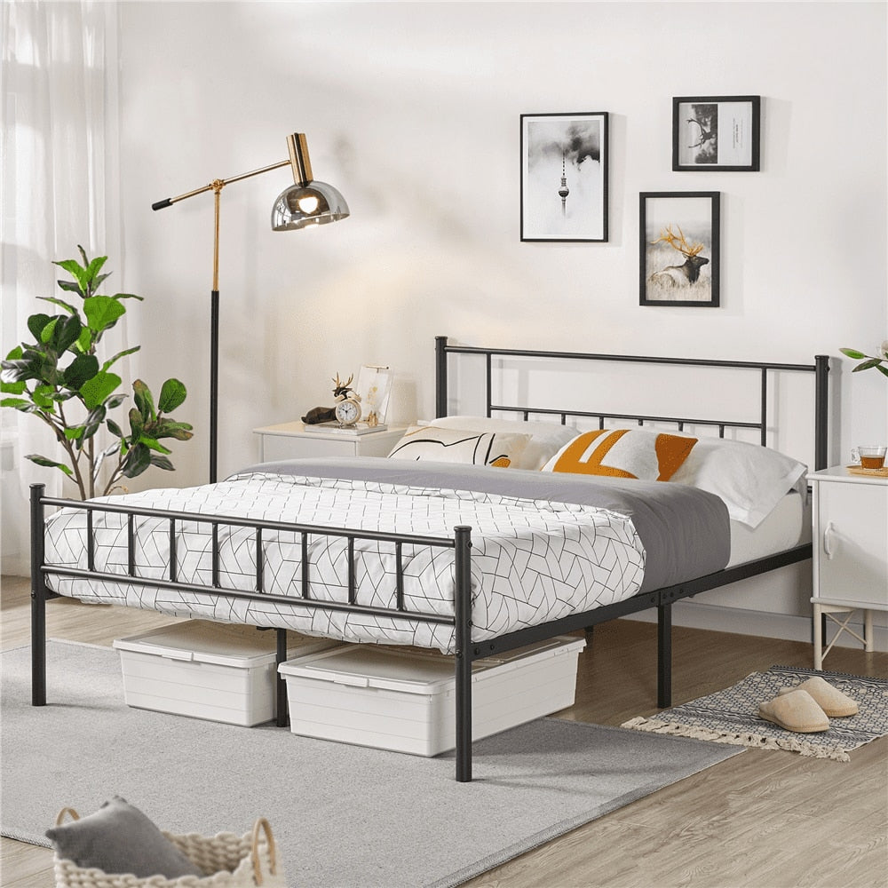 Metal Full Bed with Headboard and Footboard, Black Queen Bed Frame Furniture Bedroom