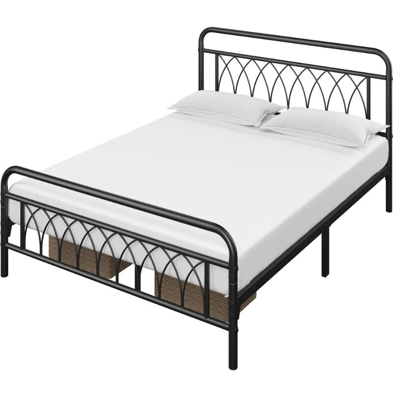 SmileMart Metal Platform Bed Frame with Headboard and Footboard, Queen, Black bedframe bedroom furniture