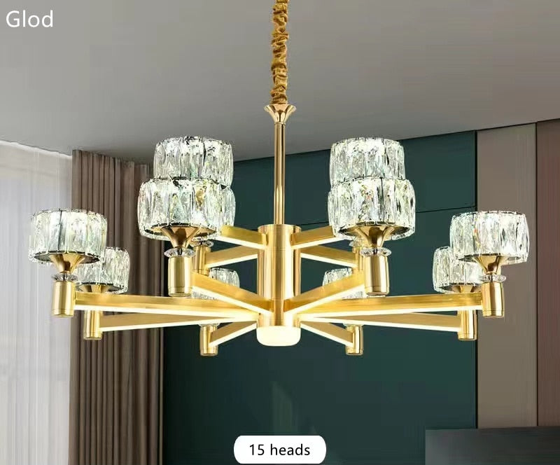 Nordic light luxury living room led crystal chandelier modern minimalist luxury dining room bedroom gold and black ceiling lamps