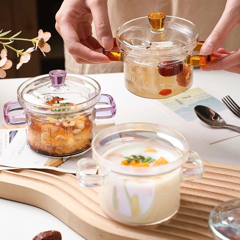 INS Cute High-value Love Pink Glass Pan High Borosilicate Heat-resistant Binaural Soup Pot Open Fire Instant Noodle Cooking Pot