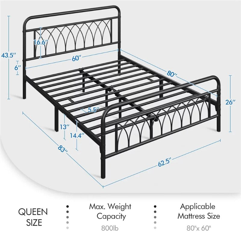 SmileMart Metal Platform Bed Frame with Headboard and Footboard, Queen, Black bedframe bedroom furniture