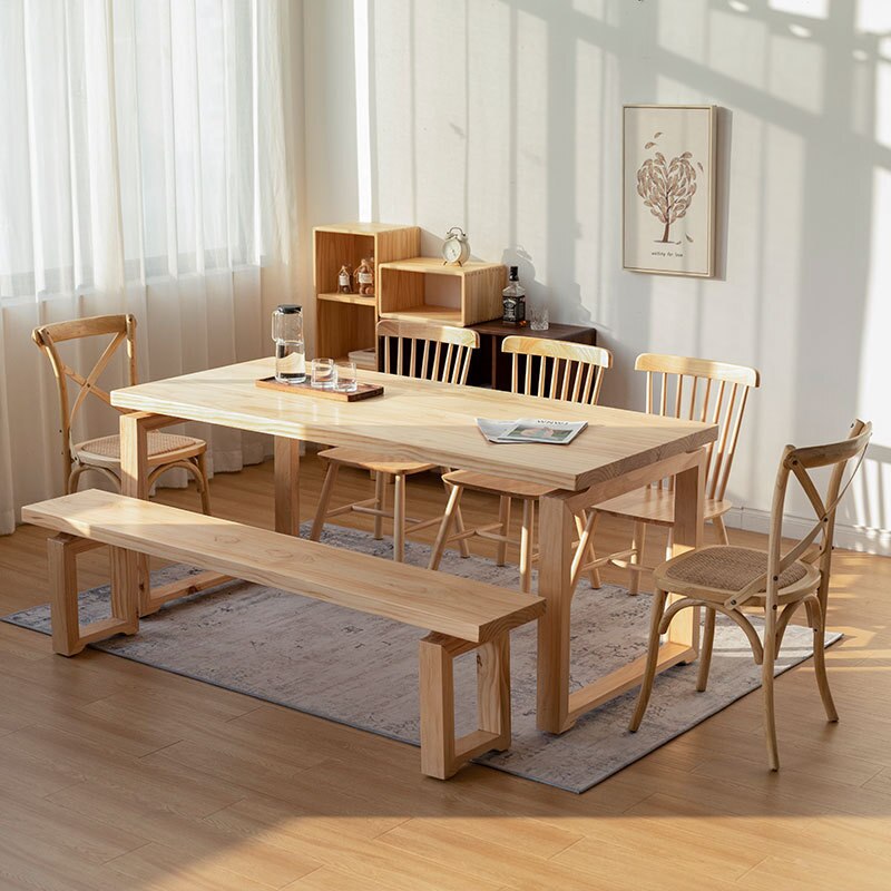 Nordic Solid Wood Table Set Dining Chairs Non-Collapsible Pine Ash Worktop Living Room Kitchen Small Household