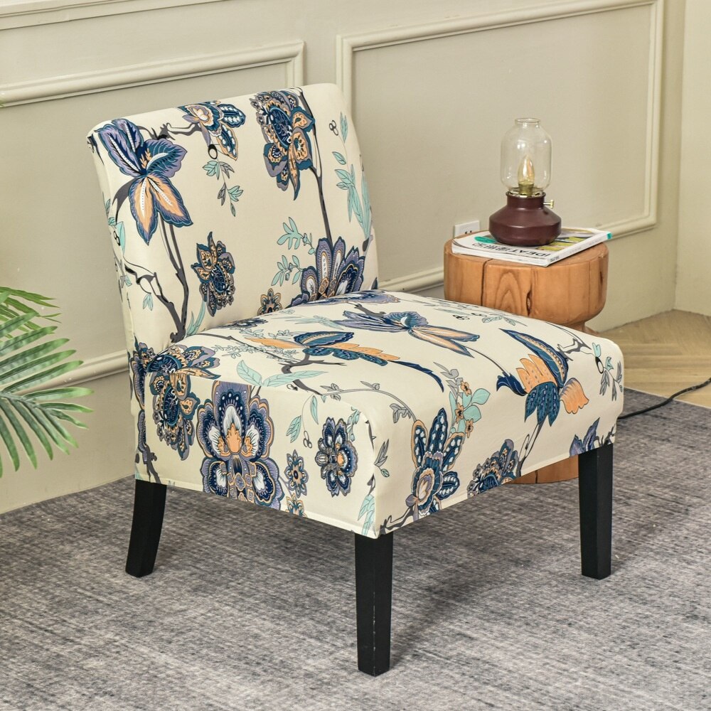 Armless Accent Slipper Chair Cover Elastic Sofa Stool Slipcover Jacquard Stretch Dining Couch Protector For Living Room Decor