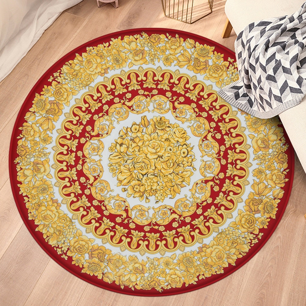 Gold Round Carpets Living Bedroom Area Rug Room Bedside Chair Mat European Style Home Decoration Carpet Tatami Mat Alfombras