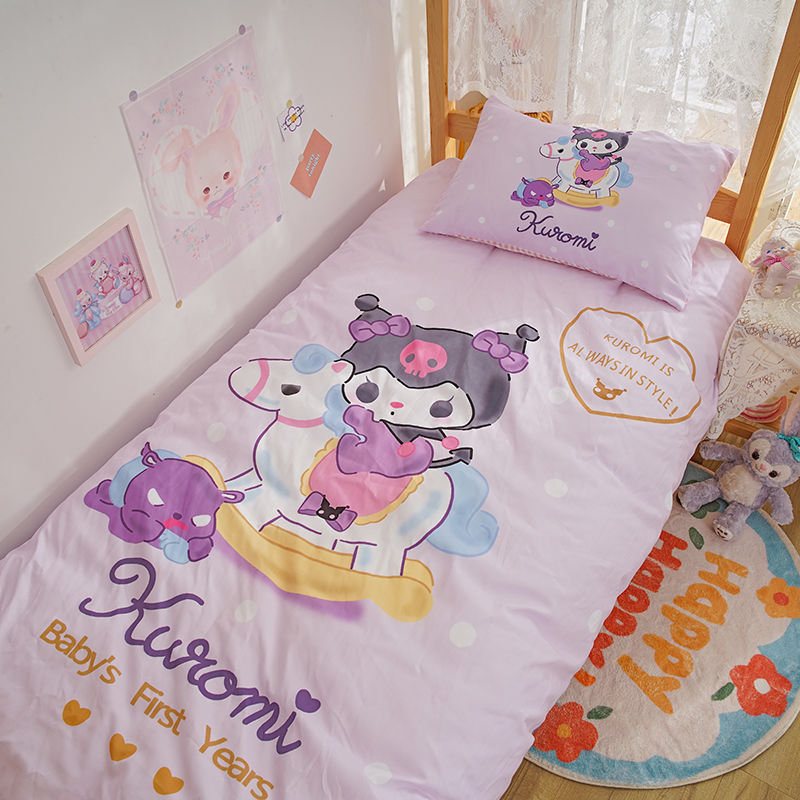 Sanrio Hello Kitty Kuromi Cinnamoroll Bedding Set Four Piece Bedding Double Pillowcase Bed Linens Dorm Bedclothes Home Textile