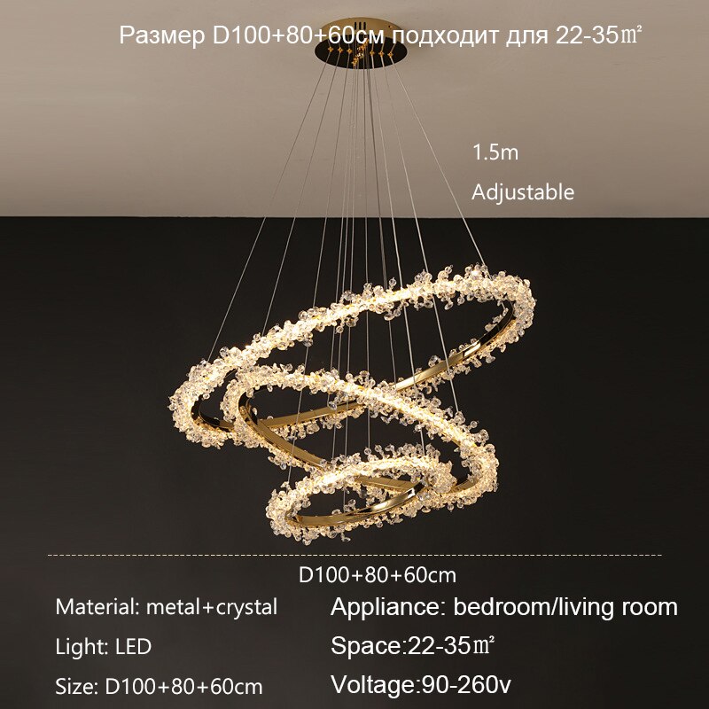 Nordic Modern Luxury Ceiling Chandelier Indoor Shop Restaurant Living Room Pendant Lighs Electroplating Halo LED Crystal Lamps