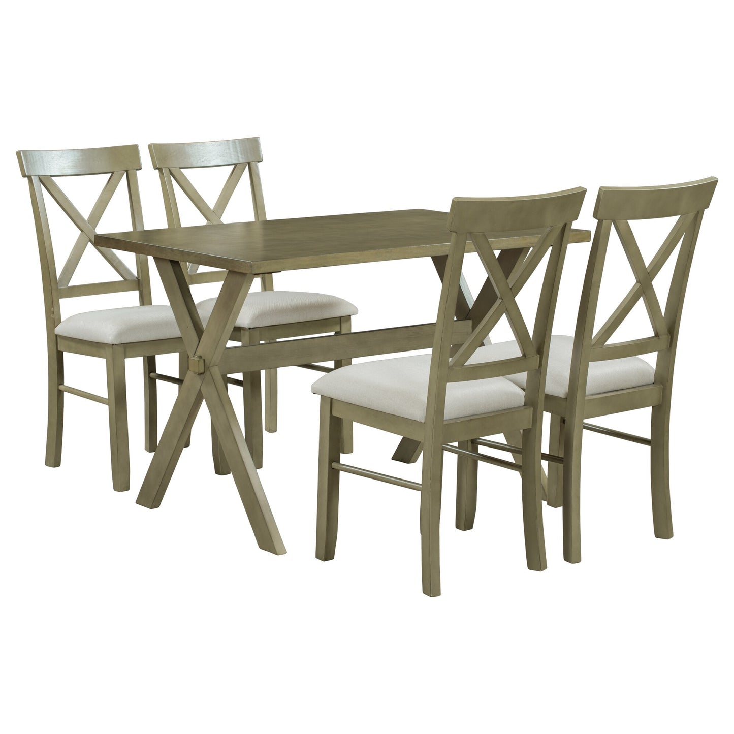 5 Pieces Farmhouse Rustic Wood Kitchen Dining Table Set with Upholstered 4 X-back Chairs for Living Room