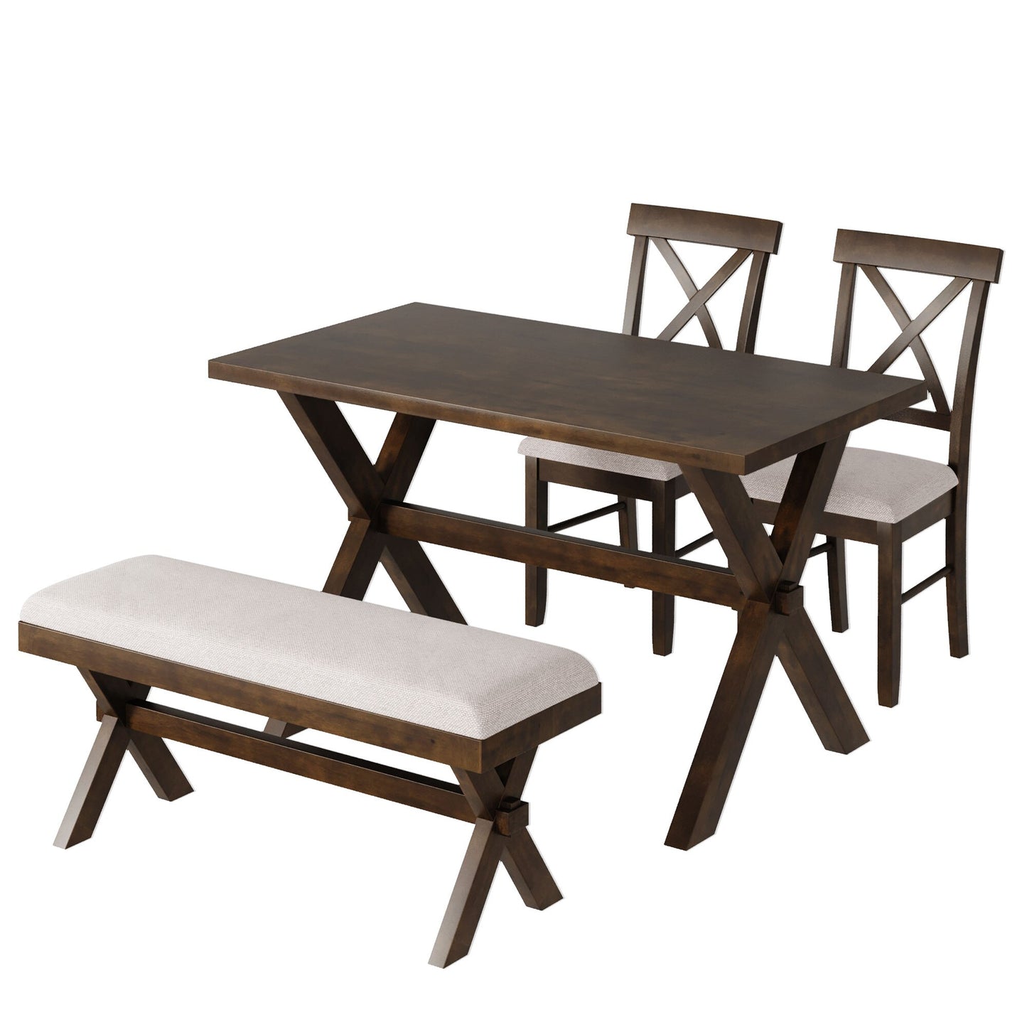 5 Pieces Farmhouse Rustic Wood Kitchen Dining Table Set with Upholstered 4 X-back Chairs for Living Room