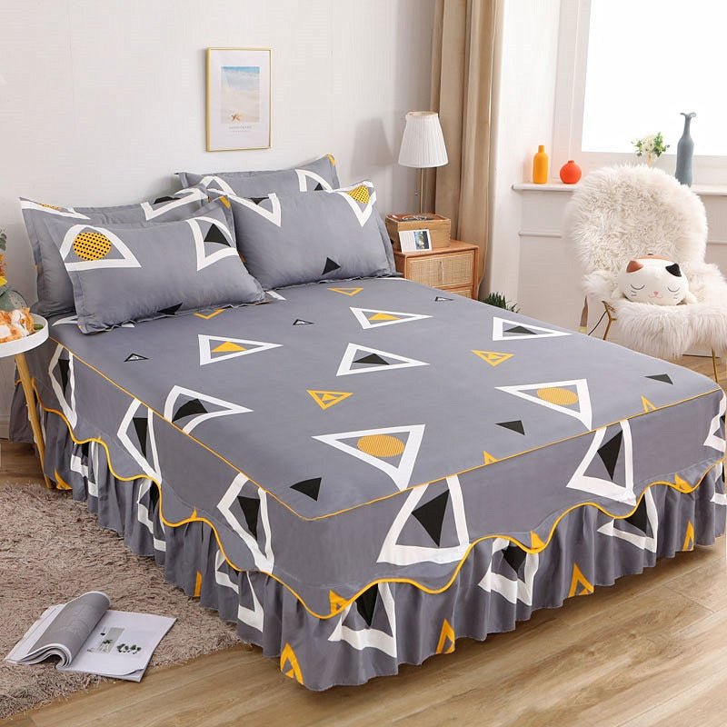 3Pcs Bed Sheet Lace Skirt Elastic Fitted Double Bedspread Mattress Cover Home Pillowcase Bedding Set Bedsheet 2 Seater