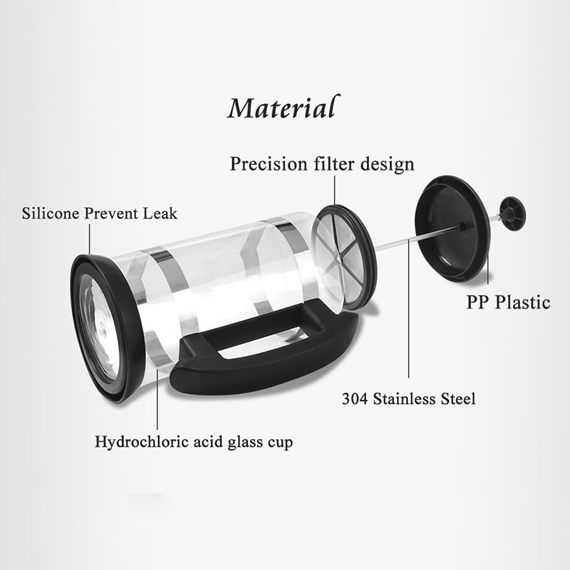 Stainless Steel Glass Teapot Cafetiere French Coffee Tea Percolator Filter Press Plunger 1000ml Manual Coffee Espresso Maker Pot