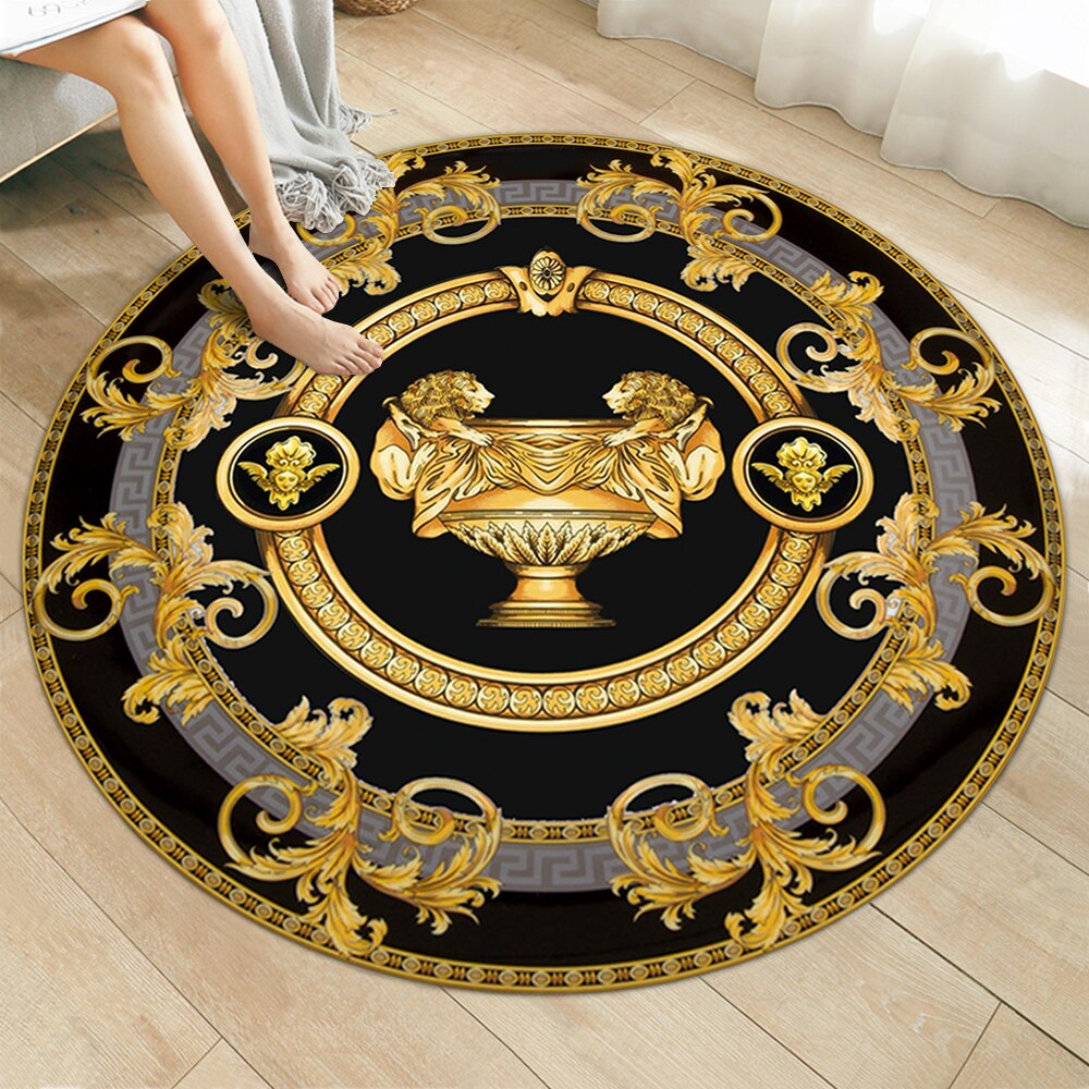 Gold Round Carpets Living Bedroom Area Rug Room Bedside Chair Mat European Style Home Decoration Carpet Tatami Mat Alfombras