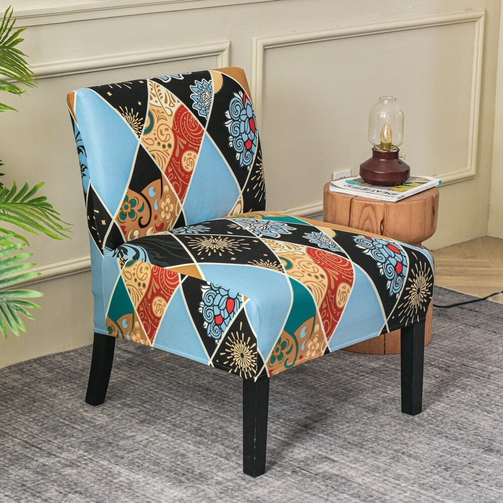 Armless Accent Slipper Chair Cover Elastic Sofa Stool Slipcover Jacquard Stretch Dining Couch Protector For Living Room Decor
