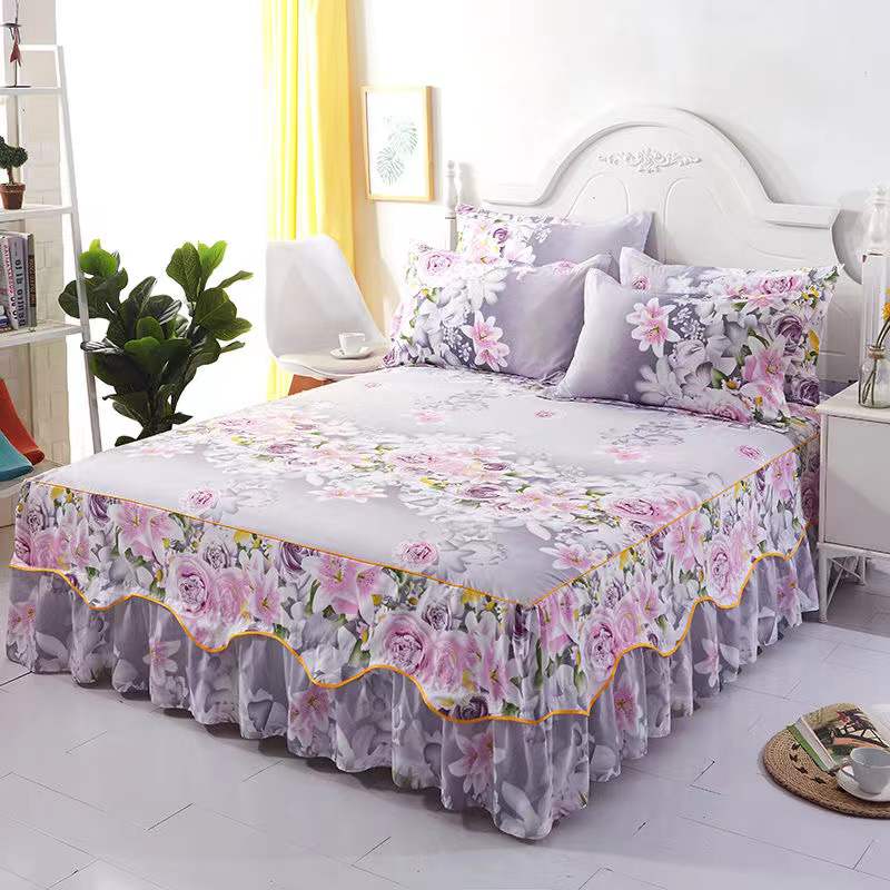 3Pcs Bed Sheet Lace Skirt Elastic Fitted Double Bedspread Mattress Cover Home Pillowcase Bedding Set Bedsheet 2 Seater