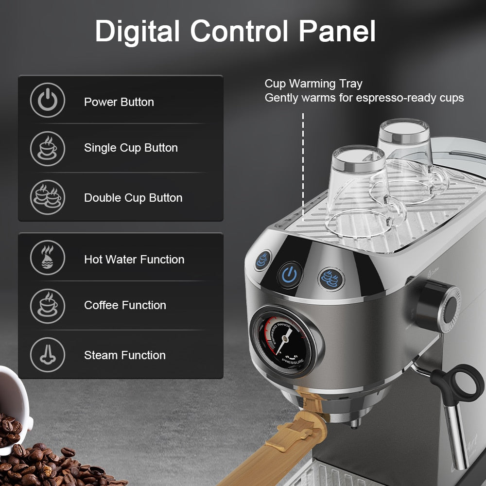 20 Bar Semi Automatic Coffee Maker Machine by BioloMix ,with Milk Steam Frother Wand, for Espresso, Cappuccino, Latte and Mocha