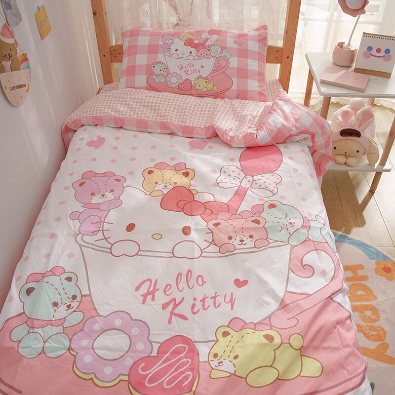 Sanrio Hello Kitty Kuromi Cinnamoroll Bedding Set Four Piece Bedding Double Pillowcase Bed Linens Dorm Bedclothes Home Textile